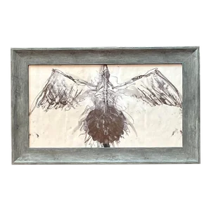 Vintage Boho Watercolor of Bird on Paper