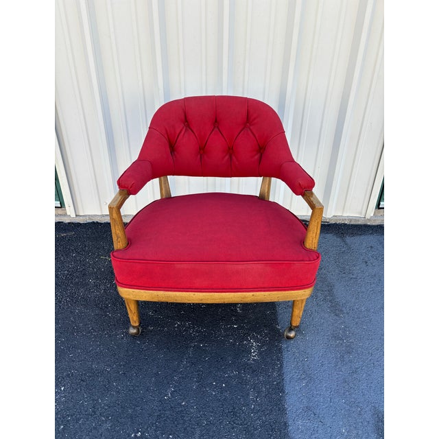 Schoonbeck of Grand Rapids Henredon Schoonbeck Oak Gaming Chairs in Vintage Red Waxed Canvas Upholstery- Set of 4 For Sale - Image 4 of 12