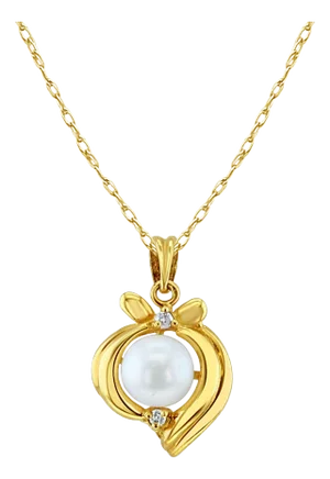 Small Pearl Necklace with Diamond Accents 16"