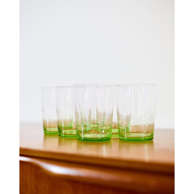 1970s Vintage Green Glass Glasses, 1970s, Set of 6 For Sale - Image 5 of 5