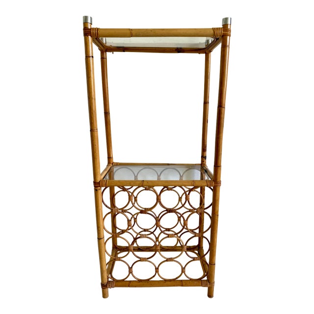 Mid 20th Century Rattan Shelving Unit With Wine Rack For Sale