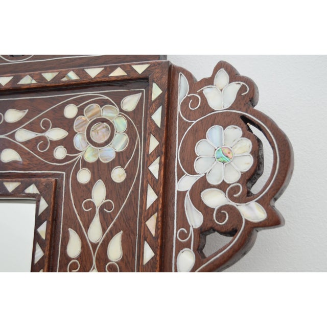 Brown Vintage Syrian Floral-Patterned Colorful Mother-Of-Pearl Mirror For Sale - Image 8 of 10