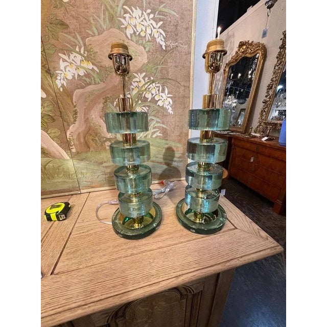 Green Murano Fontina Green Colored Disc Form Lamps For Sale - Image 8 of 9