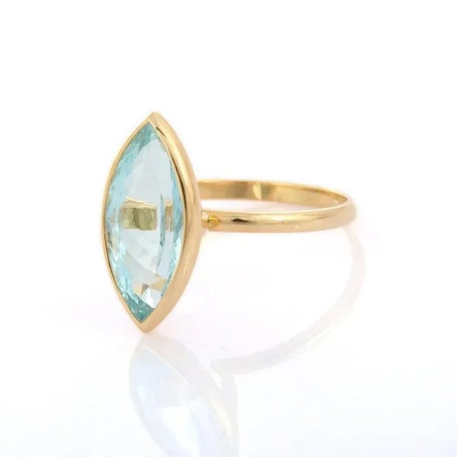 Metal 4.38ct Marquise Cut Vivid Aquamarine Solitaire Birthstone Ring Size 7 by VRJewels For Sale - Image 7 of 16