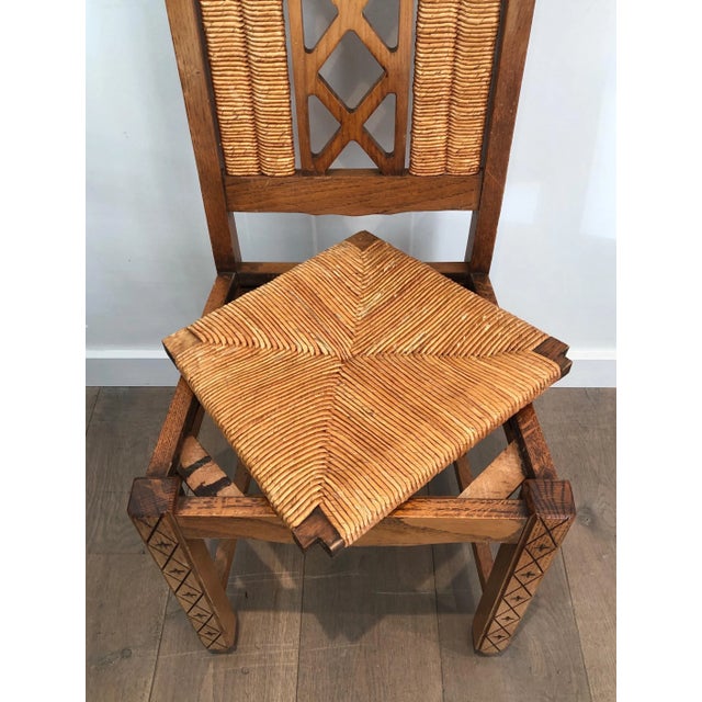 Brutalist Brutalist Chairs Made of Ash and Straw, French Work, Circa 1950 - Set of 6 For Sale - Image 3 of 13