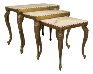 Brass Nesting Tables with Marble Tops, 1920, Set of 3