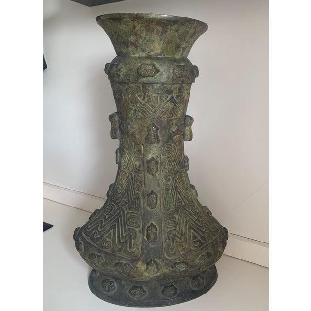 Chinese Archaistic Bronze Vase, Circa 1900 Shang Dynasty Style Gu Vessel For Sale - Image 17 of 18