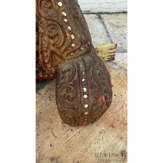 Blue Early 20th Century Hand-Carved Chinese Wooden Figural Sculpture of Seated Musician With Tambourine-Style Instrument For Sale - Image 8 of 10