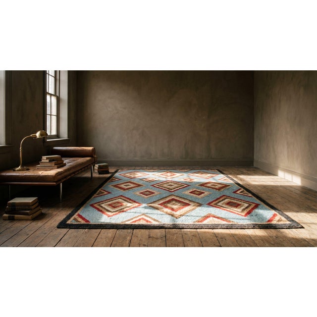 1920s Multicolor Diamond Square Antique American Hooked Rug 3'0" X 5'2" Handknotted Wool Carpet For Sale In New York - Image 6 of 7