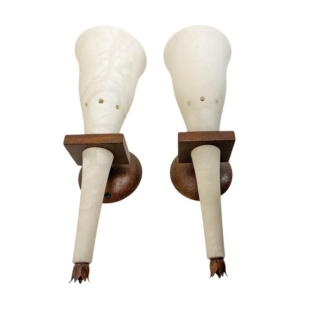 Alabaster Torchiere Wall Lamps, Italy, 1970s, Set of 2 For Sale - Image 9 of 12