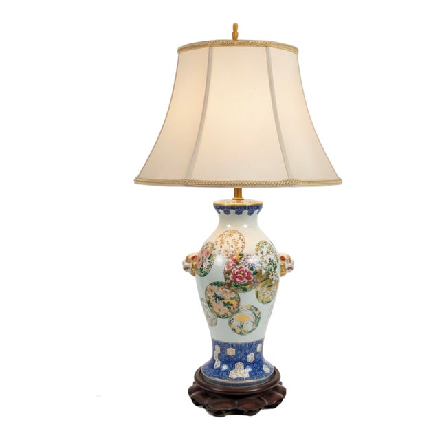 Antique Japanese Arita Hand Painted Porcelain Vase Baluster Lamp. For Sale