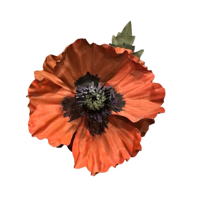 Red Vintage Potted Tole Red Poppy Flower / Floral Arrangement by Artist Helen Hornberger in an Antique Terracotta Pot For Sale - Image 8 of 9