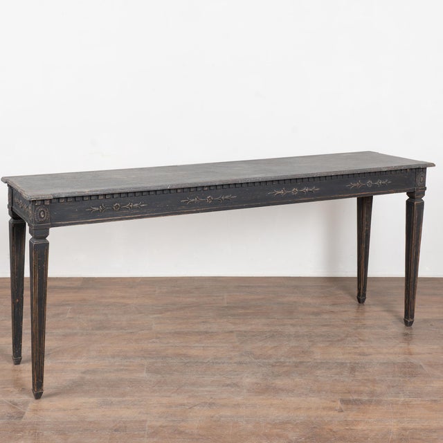 Swedish Gustavian Style Black Painted Console Table (Reproduction) For Sale - Image 12 of 12
