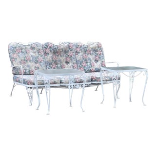 1950s Woodard Wrought Iron Patio Sofa & Tables, Attributed, 3 Pieces For Sale