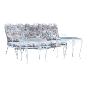 1950s Woodard Wrought Iron Patio Sofa & Tables, Attributed, 3 Pieces