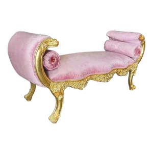 Baroque Style Light Pink Velvet Bench With Gold Details