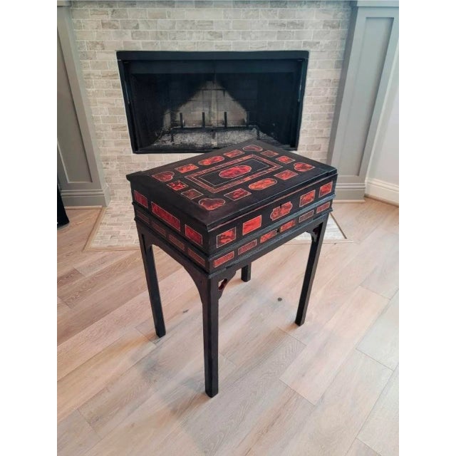 Early 18th Century 17th/18th Century Antwerp Ebonized Wood Mottled Red Tortoiseshell Antique Standing Box Silverware Chest For Sale - Image 5 of 17
