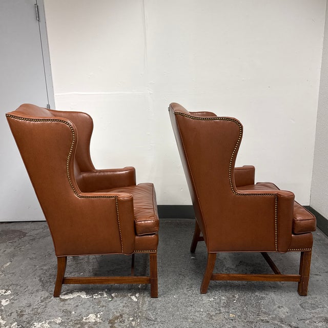 Bespoke Leather Wingback Armchairs, Pair For Sale - Image 4 of 12