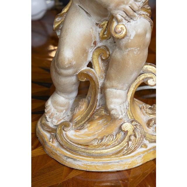 Sand Pair of Italian Giltwood Cherub Candlestick Lamps For Sale - Image 8 of 10