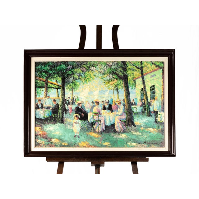 An impressionism Paris Cabaret Pating, Guinguette au bord de la Marne, depicting a coffee shop scenario in a garden ( A...