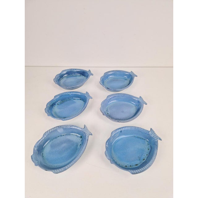 Blue Ceramic Fish Plates by Aimé De Grimaud, France, 1970, Set of 6 For Sale - Image 3 of 10