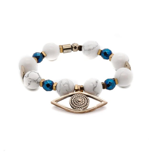 Always Protected White Howlite Beaded Evil Eye Bracelet For Sale - Image 9 of 9