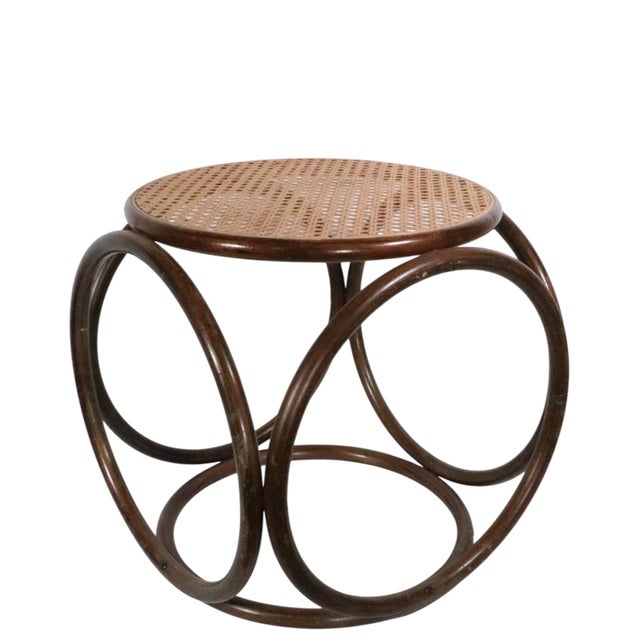 Thonet Mid 20th Century Bentwood and Cane Stool Ottoman Att. To Thonet For Sale - Image 4 of 7
