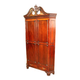 ​Mahogany Carved Georgian Style Corner Cabinet Attributed to Maitland Smith For Sale