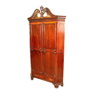 ​Mahogany Carved Georgian Style Corner Cabinet Attributed to Maitland Smith