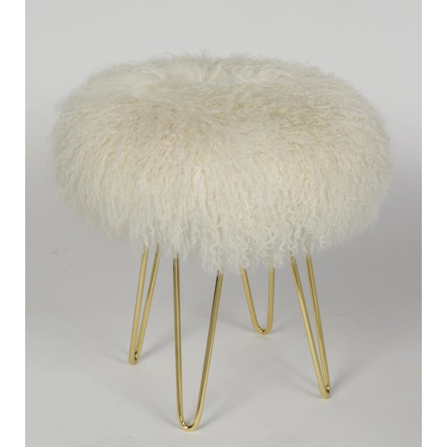 Curly Hairpin Brass Stool Warm White Made of Tibetan Lamb Please allow 4 weeks before the item ships.