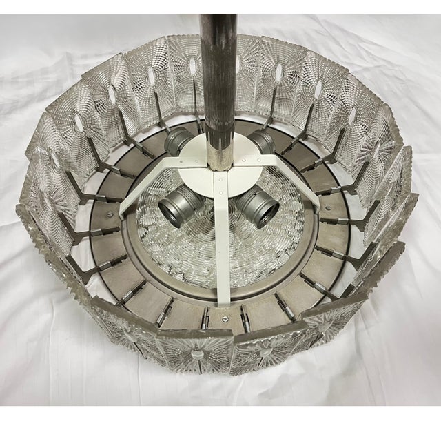 1960s Vintage Textured Glass and Nickel Chandelier by J. T. Kalmar, 1960s For Sale - Image 5 of 6