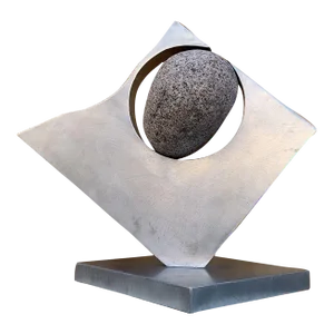 Vintage Thomas C. Hicks Jr. Steel and Stone Sculpture