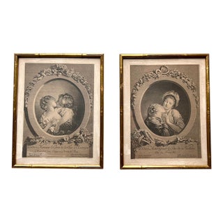 18th Century French Rococo Engravings of Fragonard Le Baiser (The Kiss) and Le Baiser Derobe The Stolen Kiss - Pair For Sale