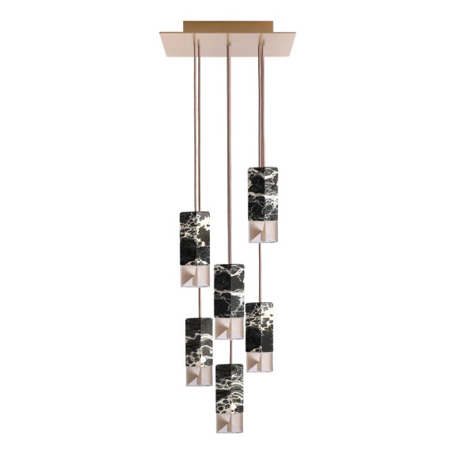 Lamp One 6-Light Hanging Lamp in Black Marble by Formaminima For Sale