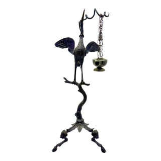 19th Century Pompeiian Bronze Neoclassical Grand Tour Souvenir Oil Lamp Heron For Sale