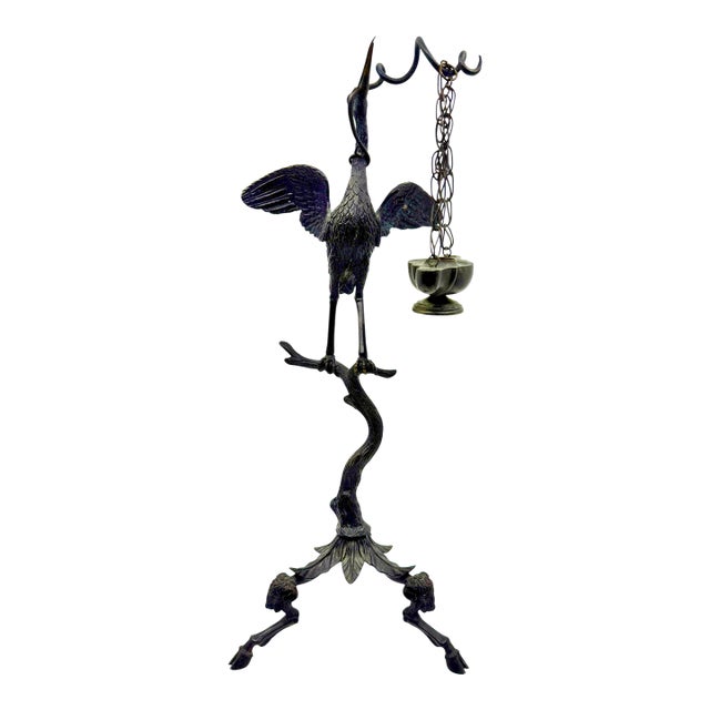 19th Century Pompeiian Bronze Neoclassical Grand Tour Souvenir Oil Lamp Heron For Sale