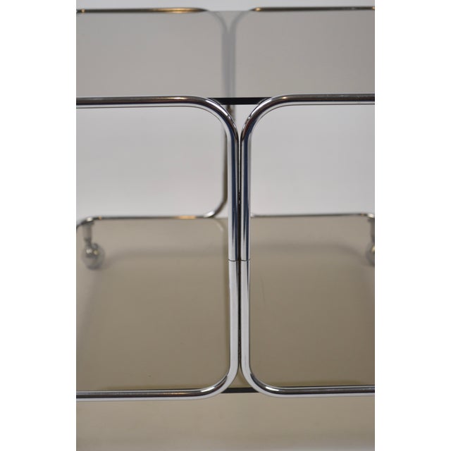 Italian Chrome and Smoked Glass Coffee Table on Casters, 1970s For Sale - Image 13 of 18