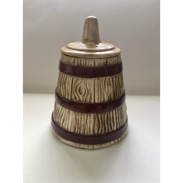Tan Vintage Mid 20th Century Floral Faux Churn Cookie Jar For Sale - Image 8 of 10