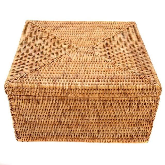 Brown Artifacts Rattan Flat File Storage Box with Lid in Honey Brown For Sale - Image 8 of 9