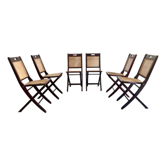 Folding Chairs in Vienna Straw, 1970s, Set of 6 For Sale