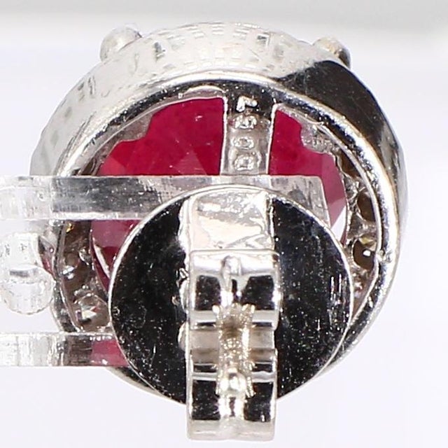 14k White Gold Stud Earrings With 5ct Lab-Grown Ruby and Diamond Accents, A Pair For Sale In Phoenix - Image 6 of 6