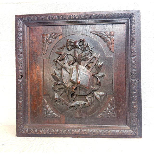This large antique 19th century architectural salvage sculptural panel is a unique and handcrafted piece of art. Made of a...
