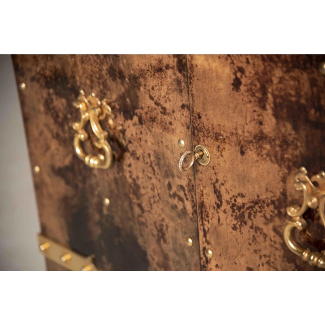 Brown Parchment & Brass Dry Bar by Aldo Tura, 1950s For Sale - Image 3 of 13