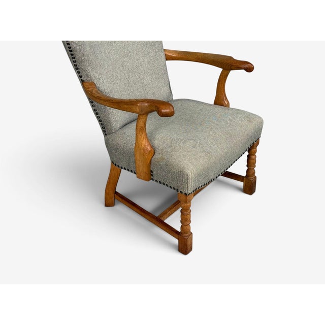 Wood Danish Cabinetmaker, Armchairs, Oak, Gray Wool, Denmark, 1950s For Sale - Image 7 of 12