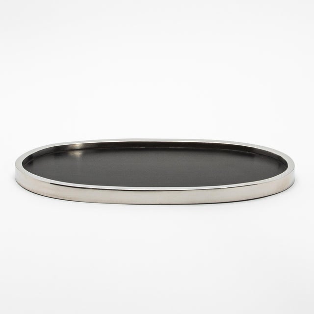 Oval Tray in Black Oak With Polished Stainless Steel by Kifu Paris For Sale In Los Angeles - Image 6 of 10
