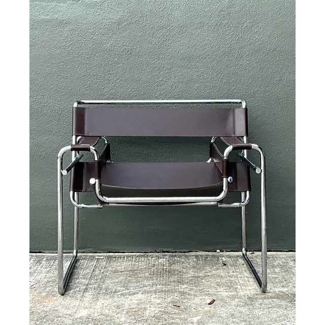 Vintage Chrome and Leather Lounge Chair After Wassily For Sale - Image 4 of 12