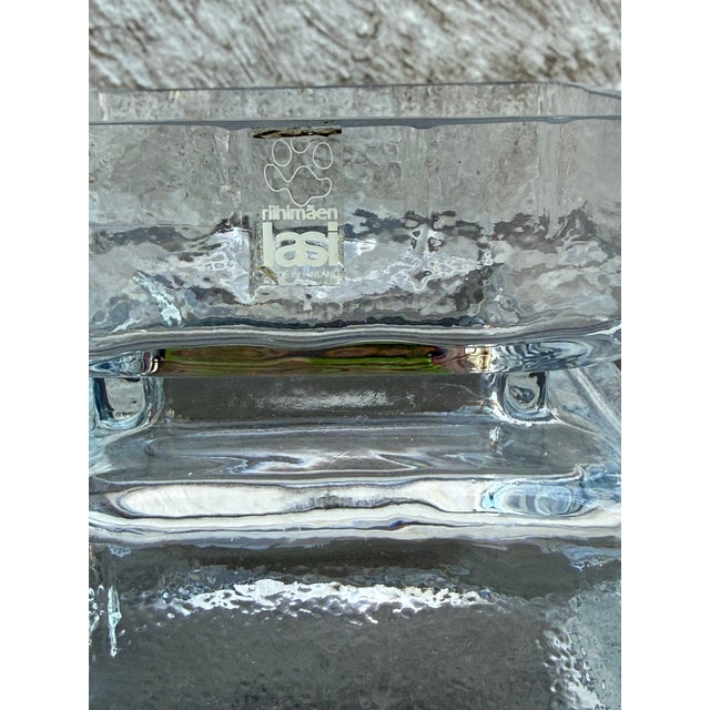 1960s 1960s Riihimaen Lasi Oy Finland Square Textured Glass Vase 4 1/2” Mid Century Modern For Sale - Image 5 of 5