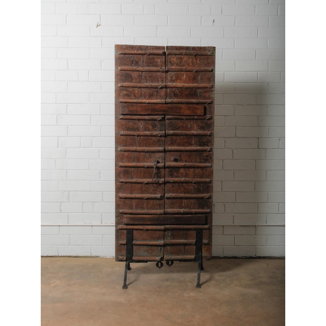 Decorative Carved Wooden Door on Iron Stand For Sale In Greensboro - Image 6 of 6
