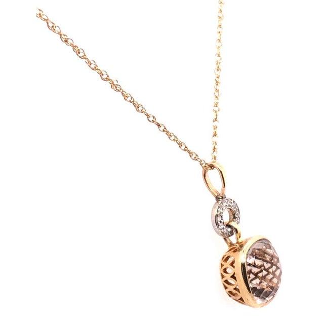 14 Karat Gold Necklace With Round Sapphire and Diamond Pendant For Sale - Image 4 of 8