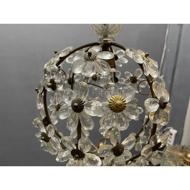 Metal Crystal Flower Ball Light Pendant from Maison Baguès, 1940s For Sale - Image 7 of 13